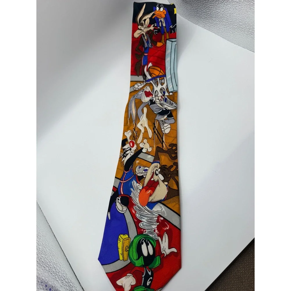 Vintage 1994 Looney Tunes Mania Silk Tie Basketball Bugs Bunny Marvin Martian